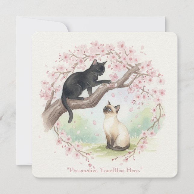 Japanese Sakura & Zen Cats Watercolor  Inbjudningar (Framsida)