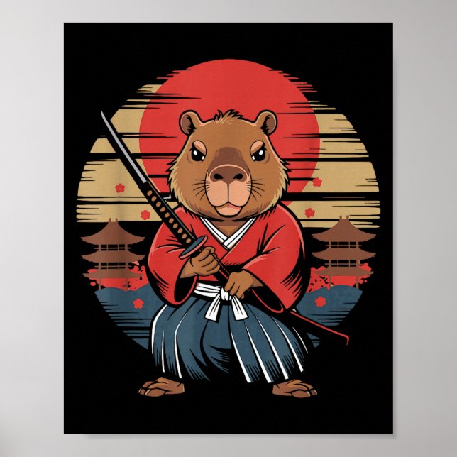 Japanese Samurai Capybara  Poster (Framsidan)