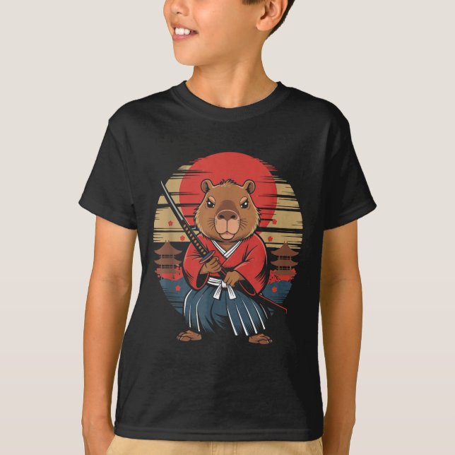 Japanese Samurai Capybara  T Shirt (Framsida)