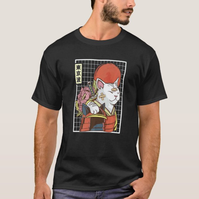 Japanese Samurai Cat Japan Aesthetic Sun Flag Japa T Shirt (Framsida)
