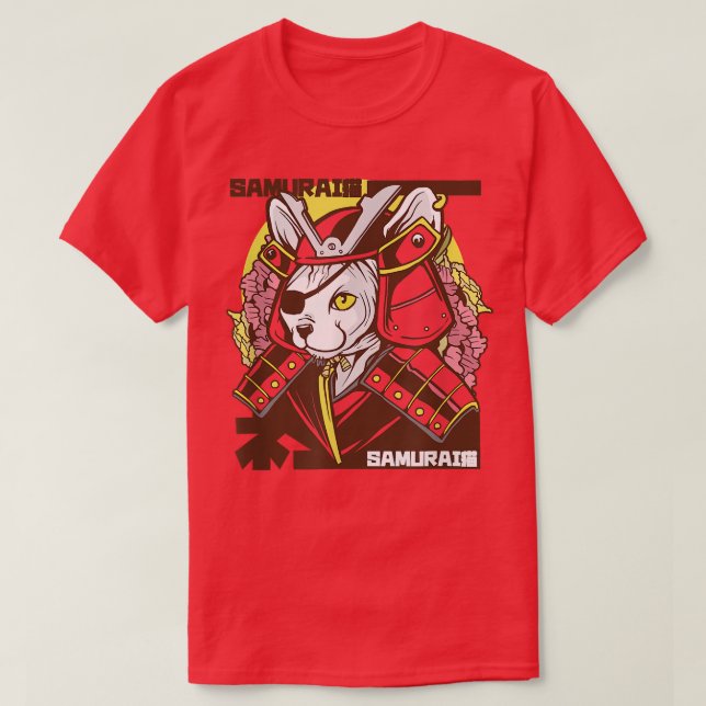 Japanese Samurai Cat Warrior Eye Patch In Traditio T Shirt (Design framsida)