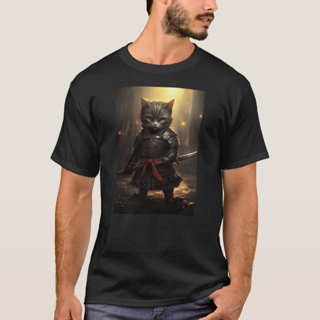 Japanese Samurai Cat Warrior Japan Ninja Kitten (2 T Shirt (Framsida)
