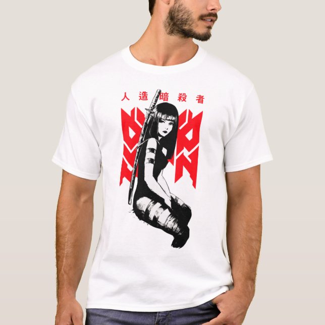 Japanese Samurai Cool Girl Urban Style  T Shirt (Framsida)