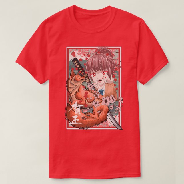 Japanese Samurai Fo Girl Anime Otaku Woman  T Shirt (Design framsida)