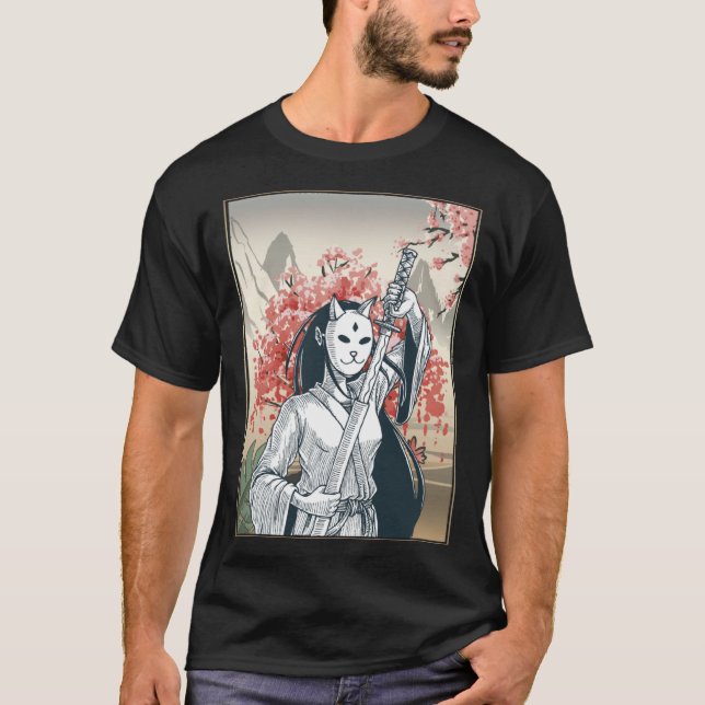 Japanese Samurai Japanese Cherry Blossom Sakura T Shirt (Framsida)
