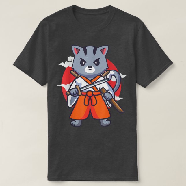 Japanese Samurai Ninja Cat Kawaii Anime  T Shirt (Design framsida)