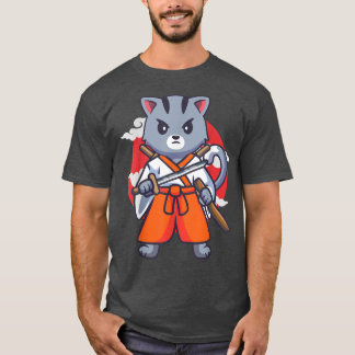 Japanese Samurai Ninja Cat Kawaii Anime  T Shirt