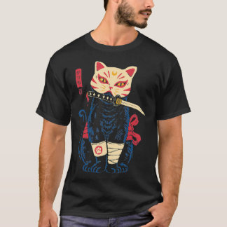 Japanese Samurai Ninja Cat Kitsune funny quotes  T Shirt