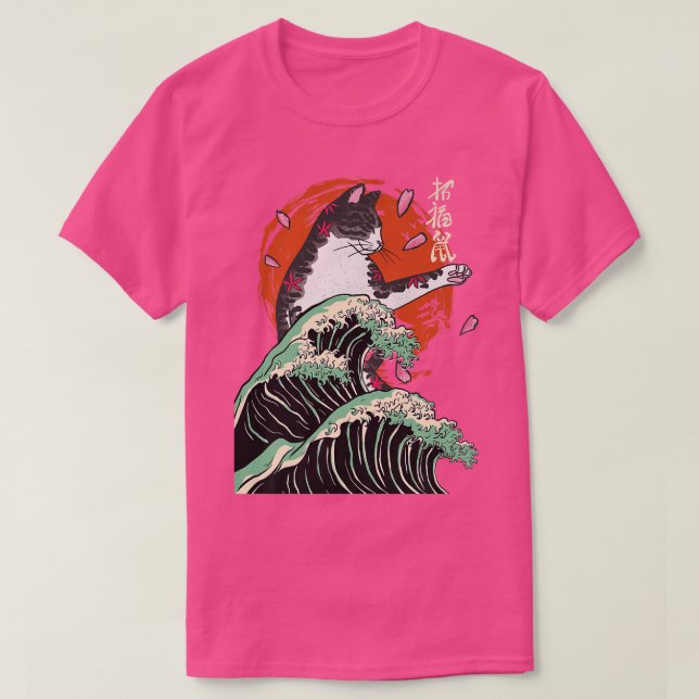Japanese Samurai Ninja Cat The great wave Kanagawa T Shirt (Design framsida)