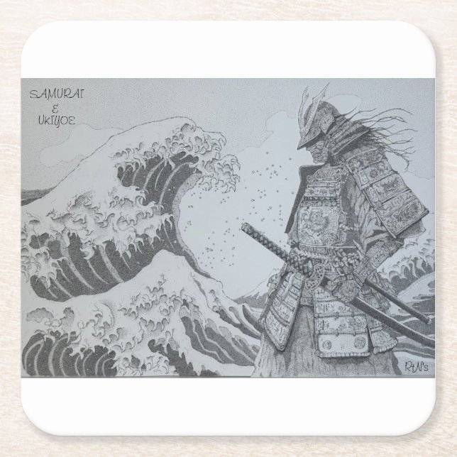 Japanese　samurai&ukiyoe original art underlägg papper kvadrat (Framsidan)