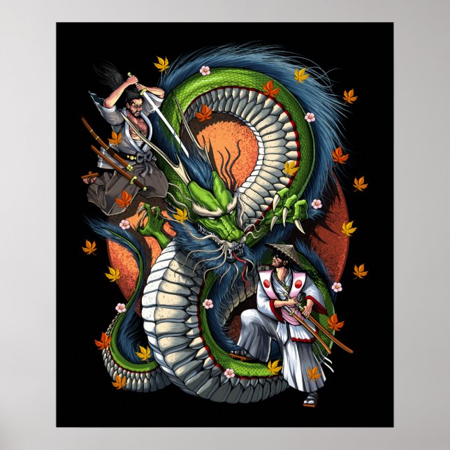 Japanese Samurai vs Dragon Poster (Framsidan)