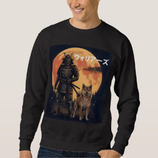Japanese Samurai Warrior and Shiba Inu Dog Full Mo Lång Ärmad Tröja