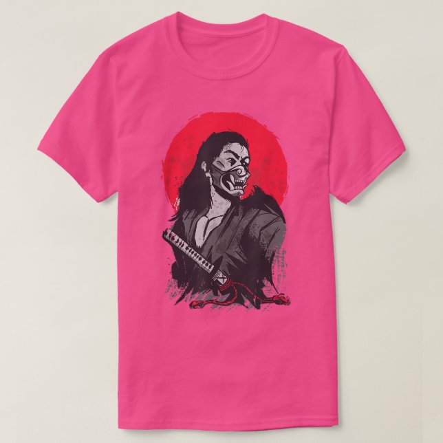 Japanese Samurai Warrior Illustration  Red Sunset  T Shirt (Design framsida)