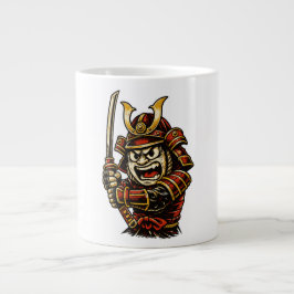 Japanese Samurai Warrior Red Armor Cartoon Art Jumbo Mugg