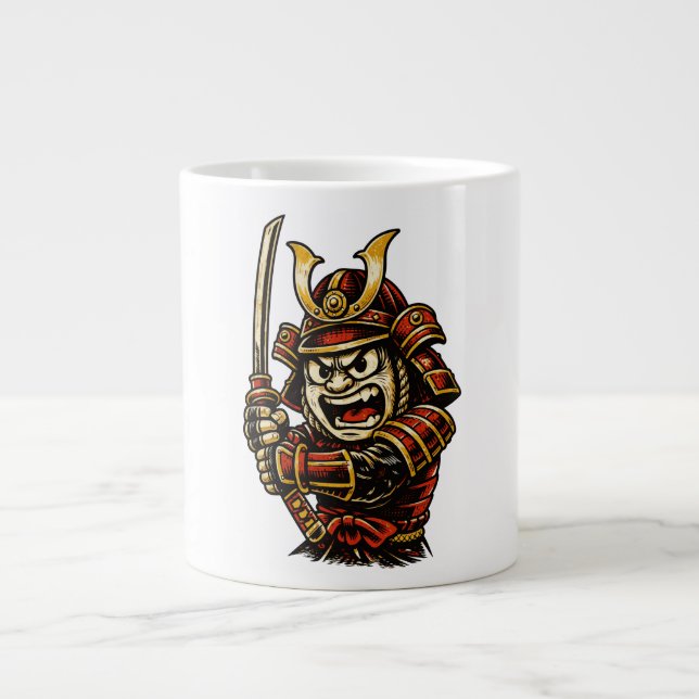 Japanese Samurai Warrior Red Armor Cartoon Art Jumbo Mugg (Framsidan)