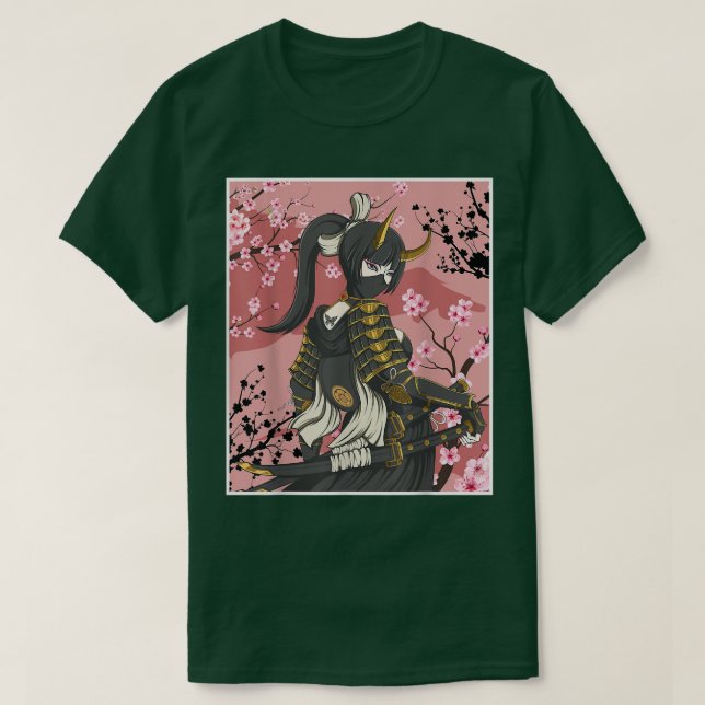 Japanese Samurai Warriors With Sakura Flower  T Shirt (Design framsida)
