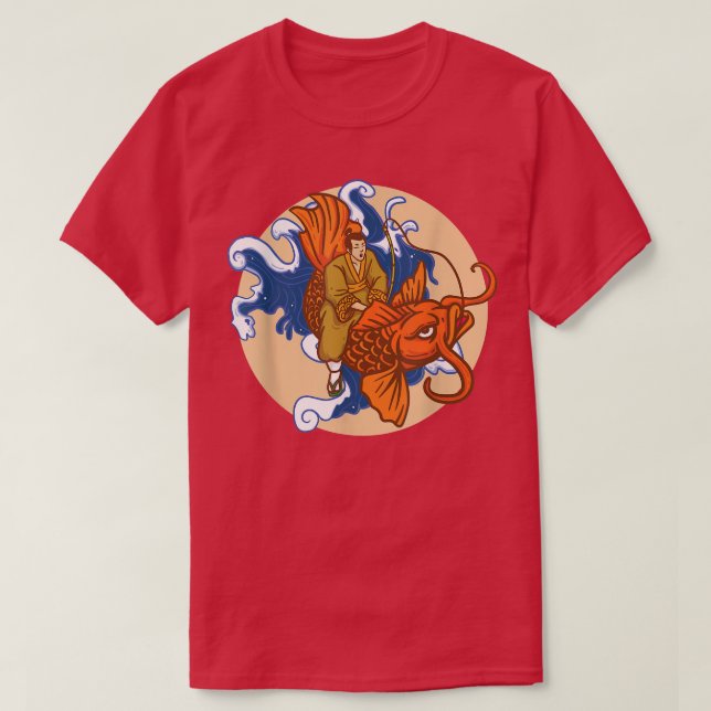 Japanese Samurai Wave Goldfish Orange Carp Fish Ko T Shirt (Design framsida)