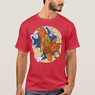 Japanese Samurai Wave Goldfish Orange Carp Fish Ko T Shirt