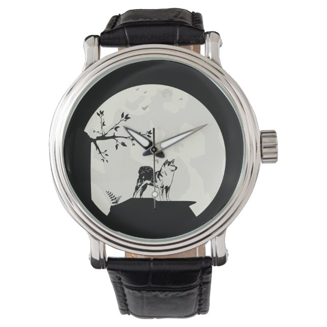 Japanese Shiba Inu Dog Full Moon Silhouette Armbandsur (Framsida)