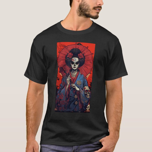 Japanese Skeleton Geisha  Skull Geisha  Graphic T Shirt (Framsida)