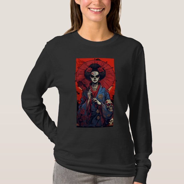 Japanese Skeleton Geisha  Skull Geisha  Graphic T Shirt (Framsida)