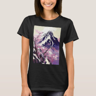 japanese snow mountain Cherry Blossom trees T Shirt