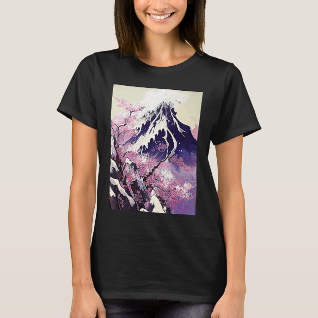 japanese snow mountain Cherry Blossom trees T Shirt (Framsida)