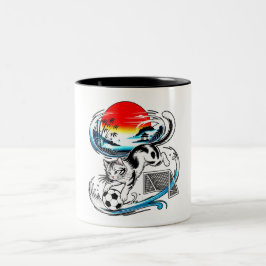 Japanese Soccer Cat Gift for Cat Lovers & Soccer F Två-Tonad Mugg