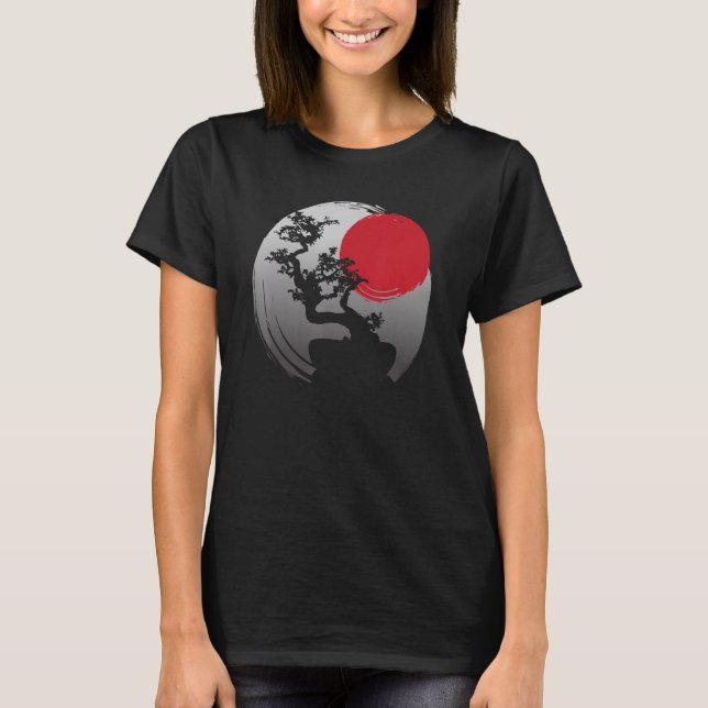 Japanese Spiritual Sunset Japan Zen Bonsai Tree T Shirt (Framsida)