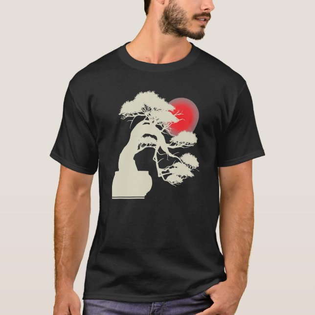 Japanese Sunset Japan Zen Bonsai Tree T Shirt (Framsida)