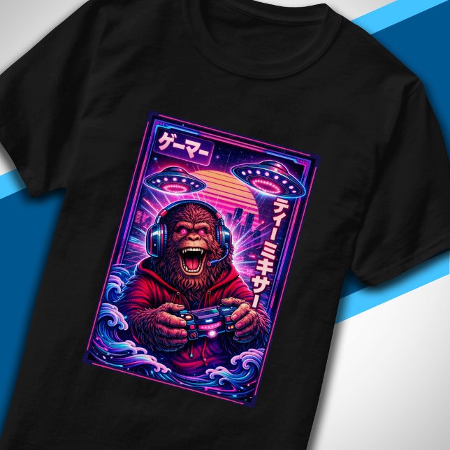Japanese Synthwave Sci Fi UFO Bigfoot Cool Gamer T Shirt (Skapare uppladdad)