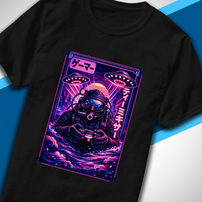 Japanese Synthwave Sci Fi UFO Scuba Cool Gamer T Shirt (Skapare uppladdad)