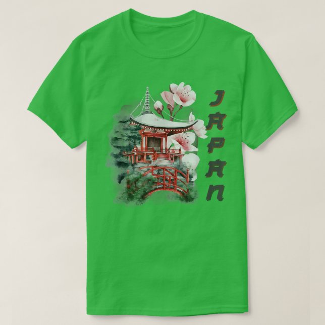Japanese Temple Cherry Blossom Japan T-Shirt (Design framsida)