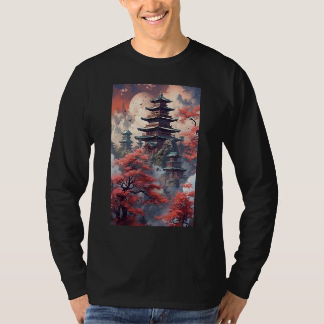Japanese Temple Shrine Spirituality T Shirt (Framsida)