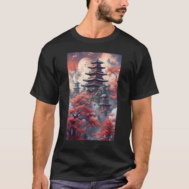 Japanese Temple Shrine Spirituality T Shirt (Framsida)