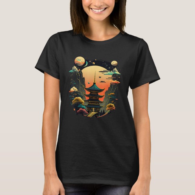 Japanese Temple Tokyo Asian Inspired Retro Japan 9 T Shirt (Framsida)