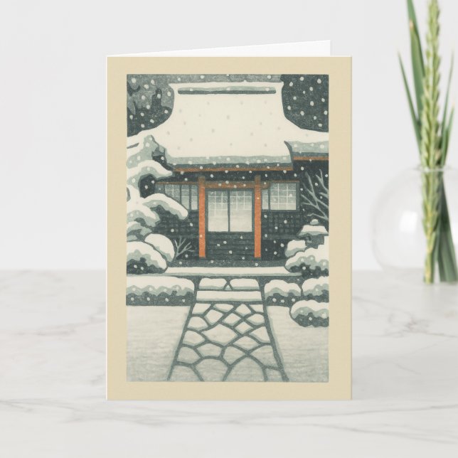 Japanese Temple Ukiyo-e Christmas Card Helgkort (Framsida)