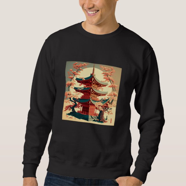 Japanese Tokyo Asian inspired retro 60u2019s style Lång Ärmad Tröja (Framsida)