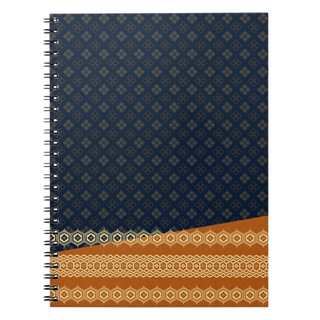 Japanese Tortoise and Diamond Pattern Gold Navy Anteckningsbok (Framsidan)