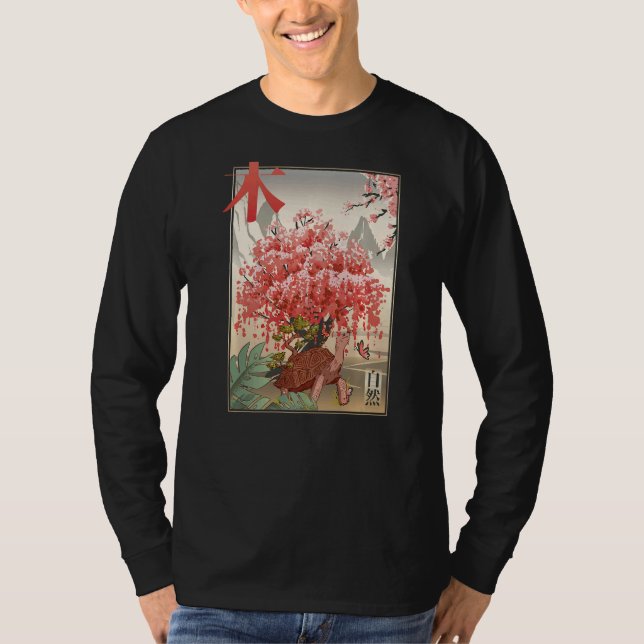 Japanese Turtle and butterfly Japanese Blossom tre T Shirt (Framsida)