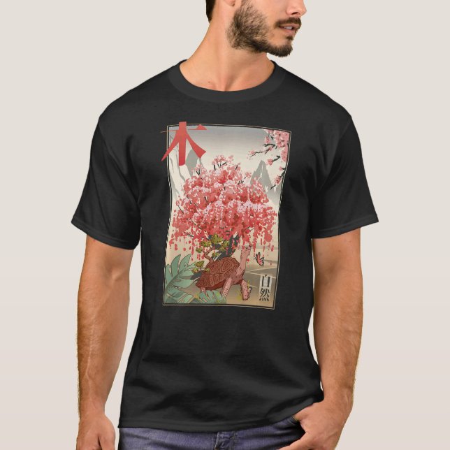 Japanese Turtle and butterfly Japanese Blossom tre T Shirt (Framsida)