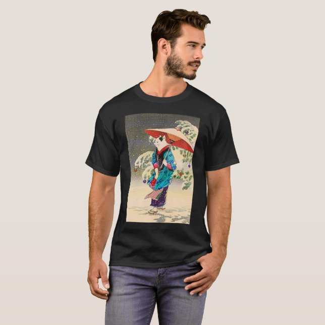 Japanese ukiyoe cat christmas tee (Hel framsida)