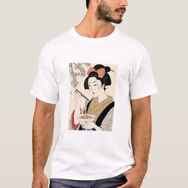 Japanese Ukiyoe Style Kimono Modern Girl T Shirt (Framsida)