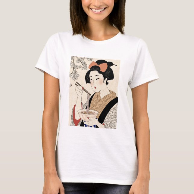 Japanese Ukiyoe Style Kimono Modern Girl T Shirt (Framsida)