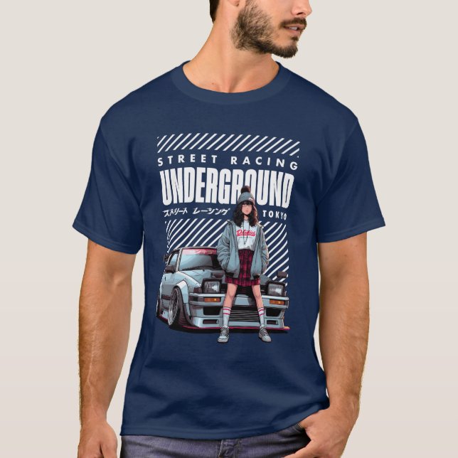 Japanese Underground Street Racing JDM Car T Shirt (Framsida)