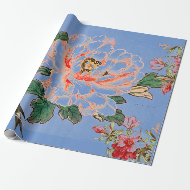 JAPANESE UTSKRIFTSKOLLAGE BLUE Wrapping Papper Presentpapper (Utrullad)