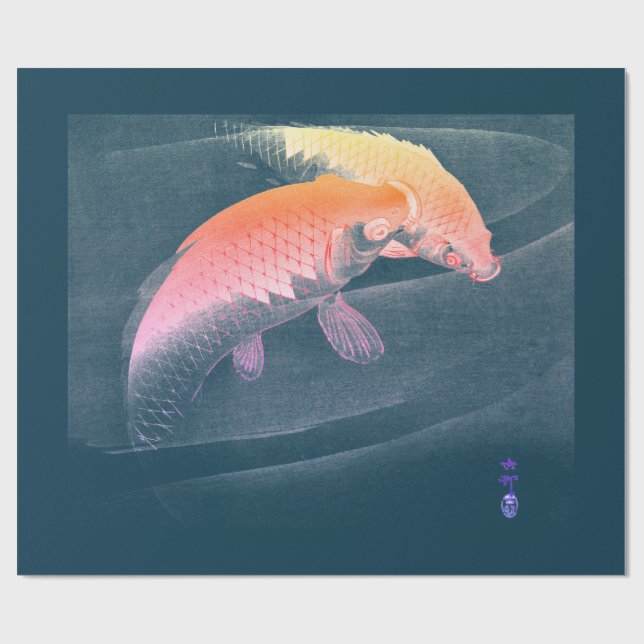 JAPANESE UTTRYCK AV CARP BLUE Wrapping Papper Presentpapper (Platt)