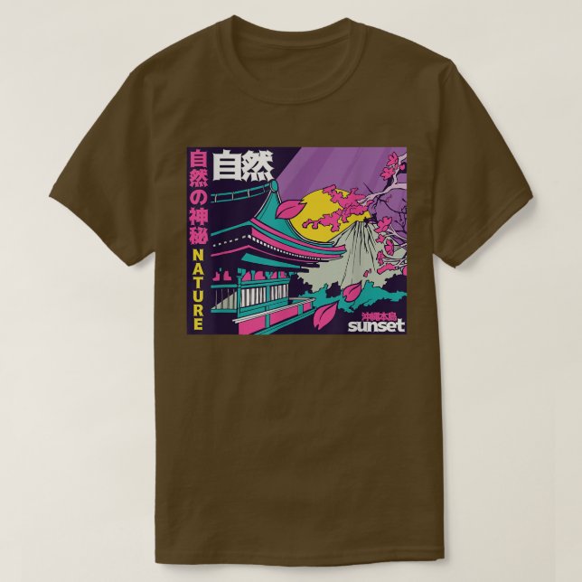 Japanese Vaporwave Mount Fuji Sakura Cherry Blosso T Shirt (Design framsida)