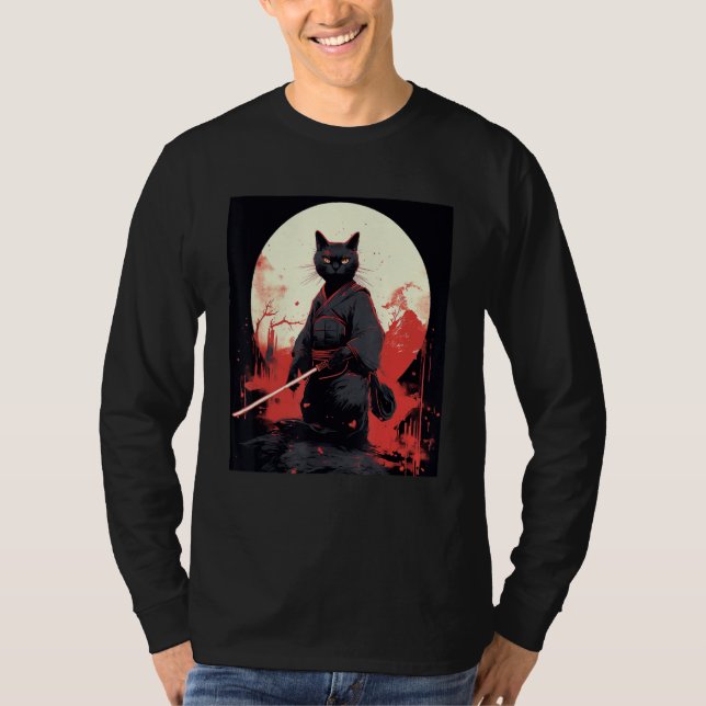 Japanese Warrior Cat Ninja Mask Kitsune T Shirt (Framsida)