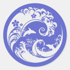 Japanese Wave & Hibiscus white Runt Klistermärke